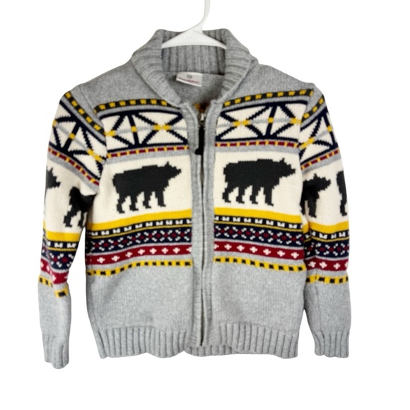 Hanna Andersson Gray Wool Blend Preppy Cozy Warm Bear Pattern Zip Sweater - Picture 1 of 11